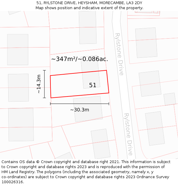 51, RYLSTONE DRIVE, HEYSHAM, MORECAMBE, LA3 2DY: Plot and title map