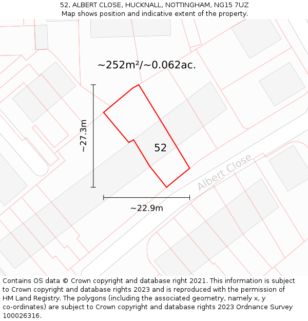 52, ALBERT CLOSE, HUCKNALL, NOTTINGHAM, NG15 7UZ: Plot and title map