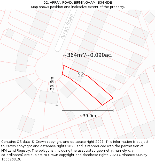 52, ARRAN ROAD, BIRMINGHAM, B34 6DE: Plot and title map