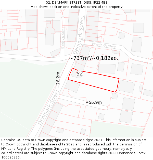 52, DENMARK STREET, DISS, IP22 4BE: Plot and title map
