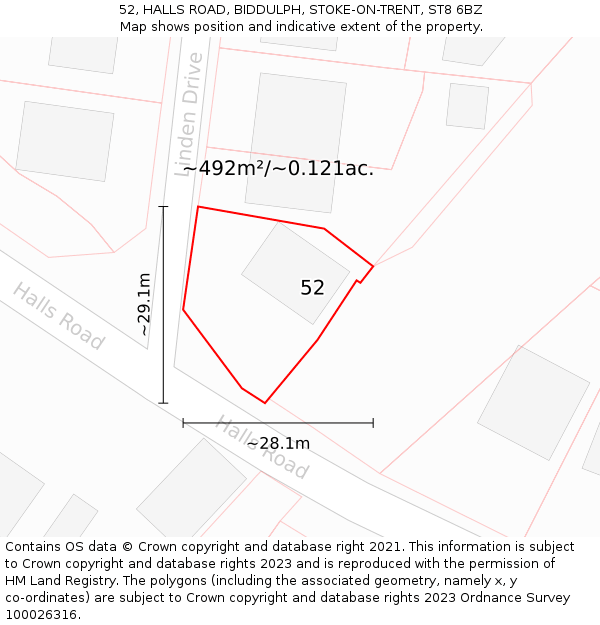 52, HALLS ROAD, BIDDULPH, STOKE-ON-TRENT, ST8 6BZ: Plot and title map