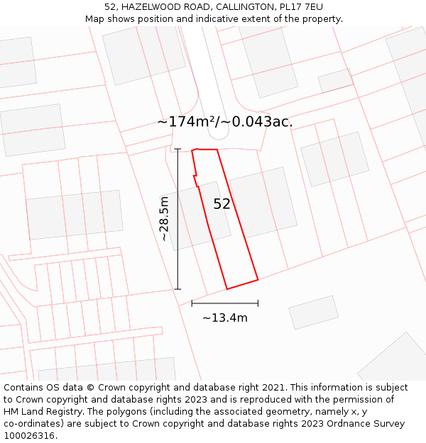 52, HAZELWOOD ROAD, CALLINGTON, PL17 7EU: Plot and title map