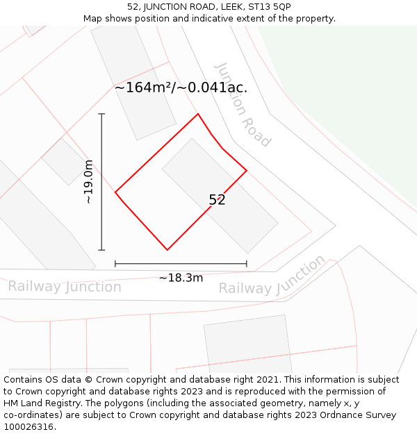 52, JUNCTION ROAD, LEEK, ST13 5QP: Plot and title map