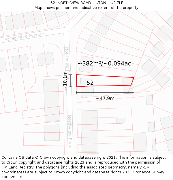 52, NORTHVIEW ROAD, LUTON, LU2 7LF: Plot and title map