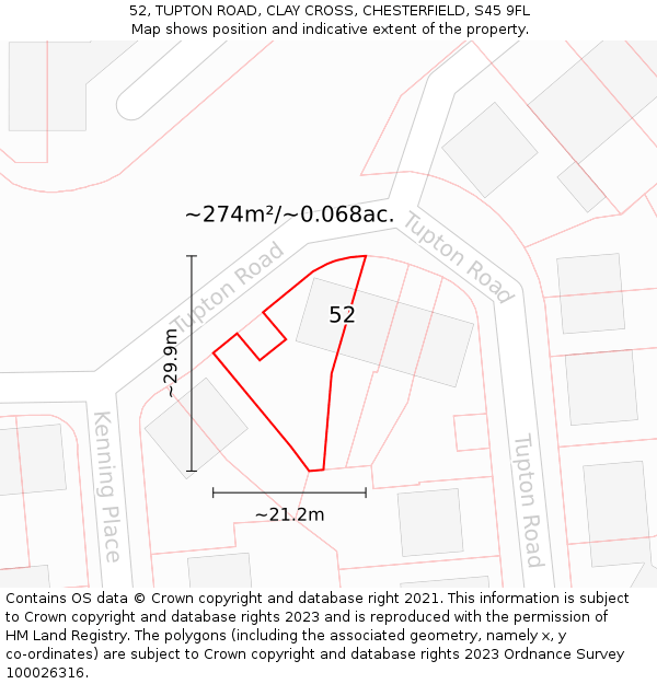 52, TUPTON ROAD, CLAY CROSS, CHESTERFIELD, S45 9FL: Plot and title map