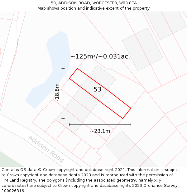 53, ADDISON ROAD, WORCESTER, WR3 8EA: Plot and title map