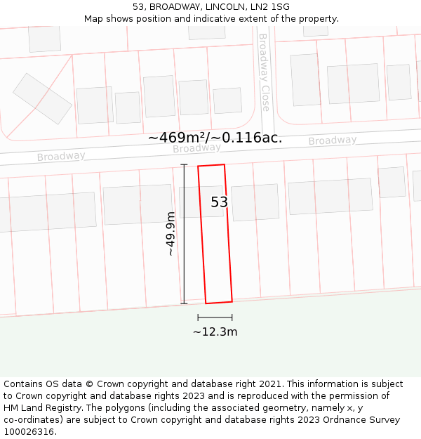 53, BROADWAY, LINCOLN, LN2 1SG: Plot and title map