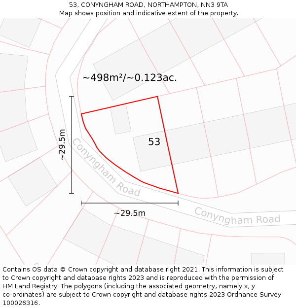 53, CONYNGHAM ROAD, NORTHAMPTON, NN3 9TA: Plot and title map