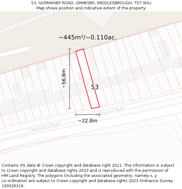 53, NORMANBY ROAD, ORMESBY, MIDDLESBROUGH, TS7 9NU: Plot and title map