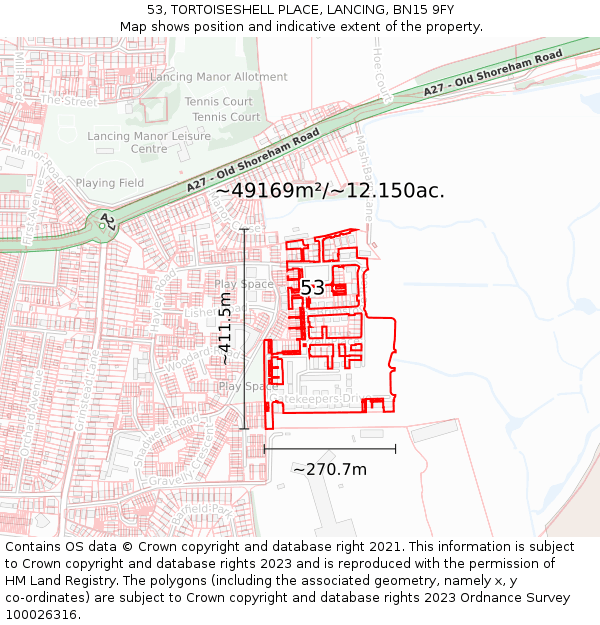 53, TORTOISESHELL PLACE, LANCING, BN15 9FY: Plot and title map