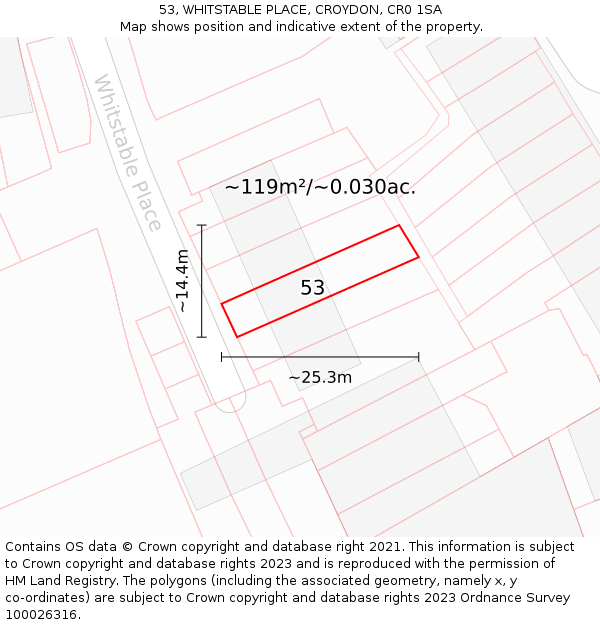 53, WHITSTABLE PLACE, CROYDON, CR0 1SA: Plot and title map