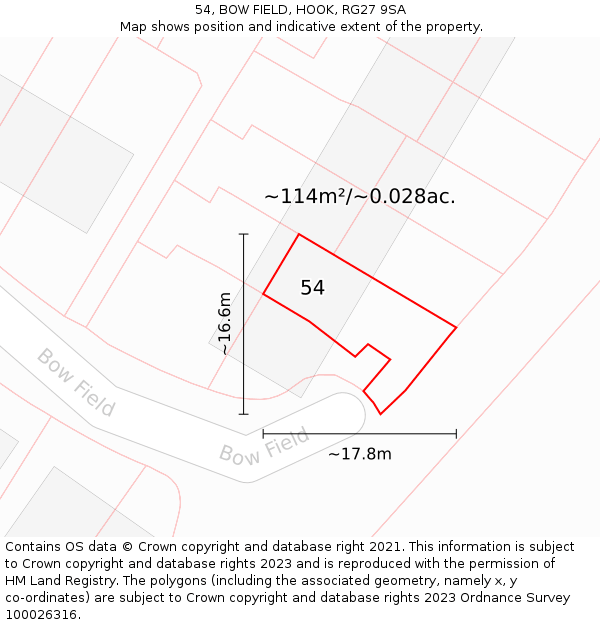 54, BOW FIELD, HOOK, RG27 9SA: Plot and title map