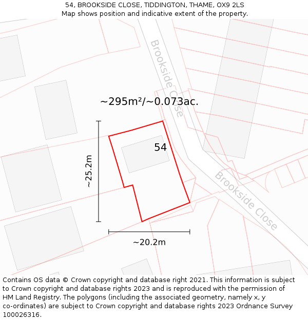54, BROOKSIDE CLOSE, TIDDINGTON, THAME, OX9 2LS: Plot and title map