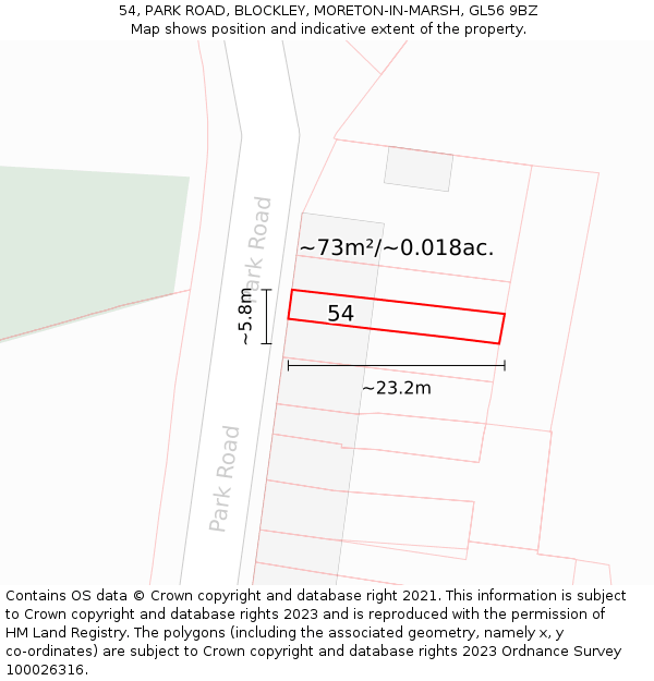 54, PARK ROAD, BLOCKLEY, MORETON-IN-MARSH, GL56 9BZ: Plot and title map
