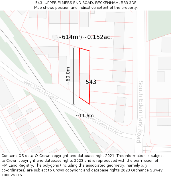 543, UPPER ELMERS END ROAD, BECKENHAM, BR3 3DF: Plot and title map
