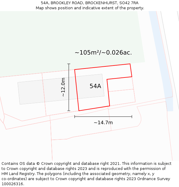 54A, BROOKLEY ROAD, BROCKENHURST, SO42 7RA: Plot and title map