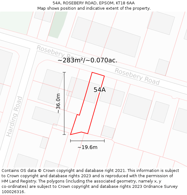54A, ROSEBERY ROAD, EPSOM, KT18 6AA: Plot and title map