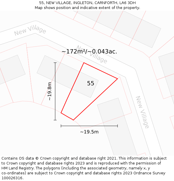 55, NEW VILLAGE, INGLETON, CARNFORTH, LA6 3DH: Plot and title map