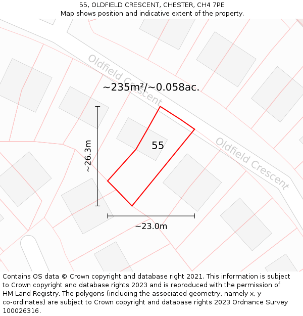 55, OLDFIELD CRESCENT, CHESTER, CH4 7PE: Plot and title map