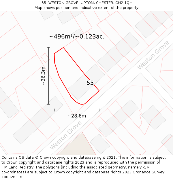 55, WESTON GROVE, UPTON, CHESTER, CH2 1QH: Plot and title map