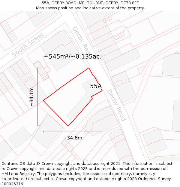 55A, DERBY ROAD, MELBOURNE, DERBY, DE73 8FE: Plot and title map