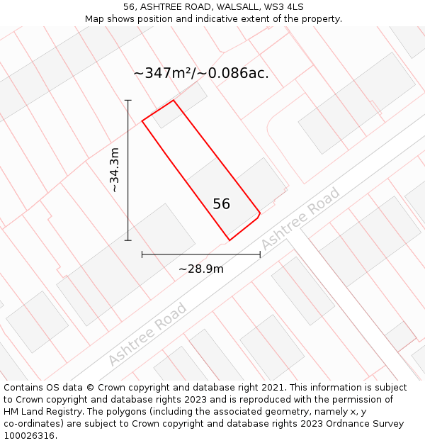 56, ASHTREE ROAD, WALSALL, WS3 4LS: Plot and title map