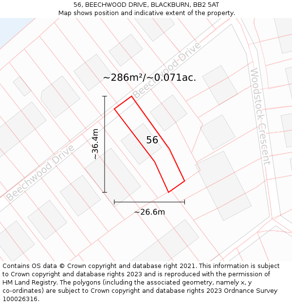 56, BEECHWOOD DRIVE, BLACKBURN, BB2 5AT: Plot and title map
