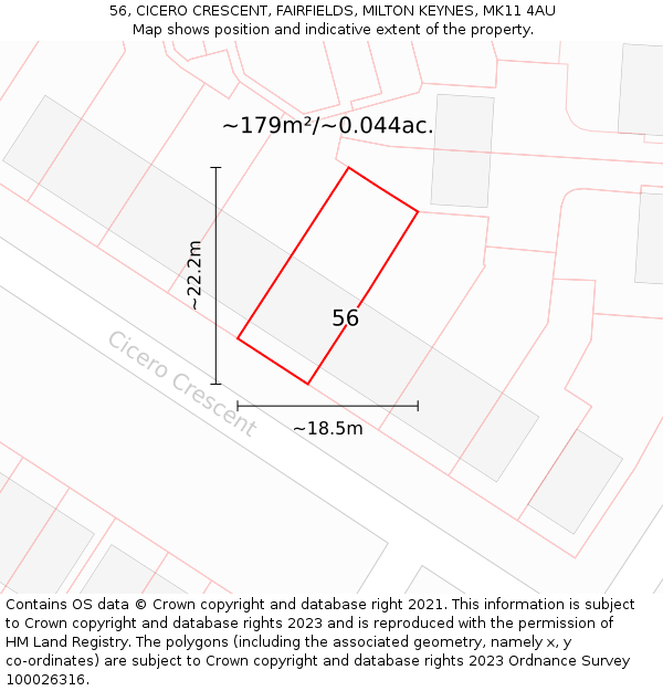 56, CICERO CRESCENT, FAIRFIELDS, MILTON KEYNES, MK11 4AU: Plot and title map