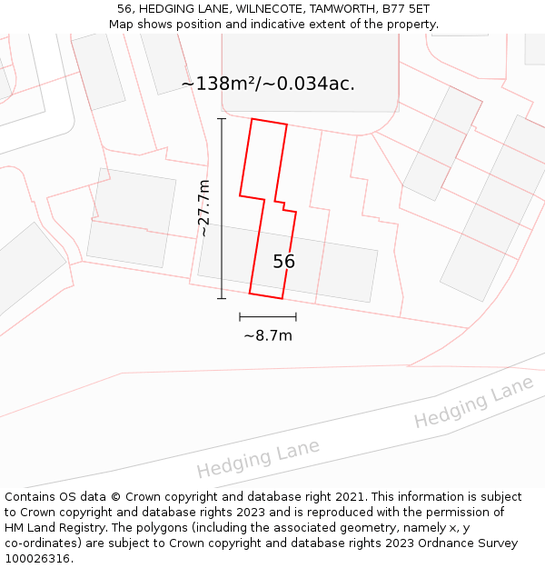 56, HEDGING LANE, WILNECOTE, TAMWORTH, B77 5ET: Plot and title map