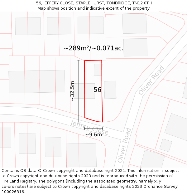 56, JEFFERY CLOSE, STAPLEHURST, TONBRIDGE, TN12 0TH: Plot and title map