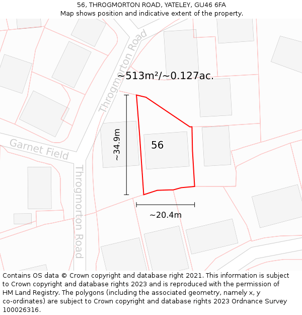 56, THROGMORTON ROAD, YATELEY, GU46 6FA: Plot and title map