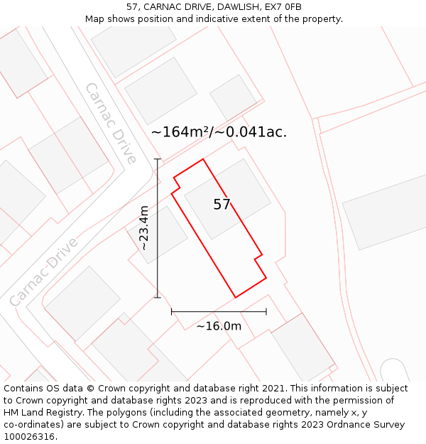 57, CARNAC DRIVE, DAWLISH, EX7 0FB: Plot and title map