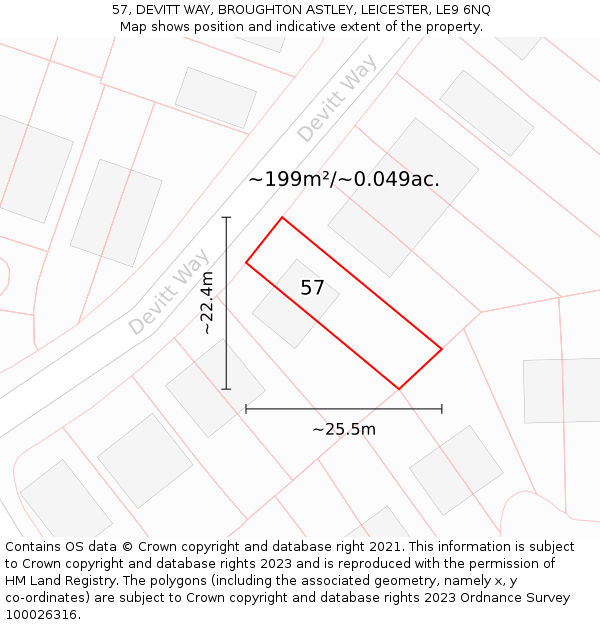 57, DEVITT WAY, BROUGHTON ASTLEY, LEICESTER, LE9 6NQ: Plot and title map