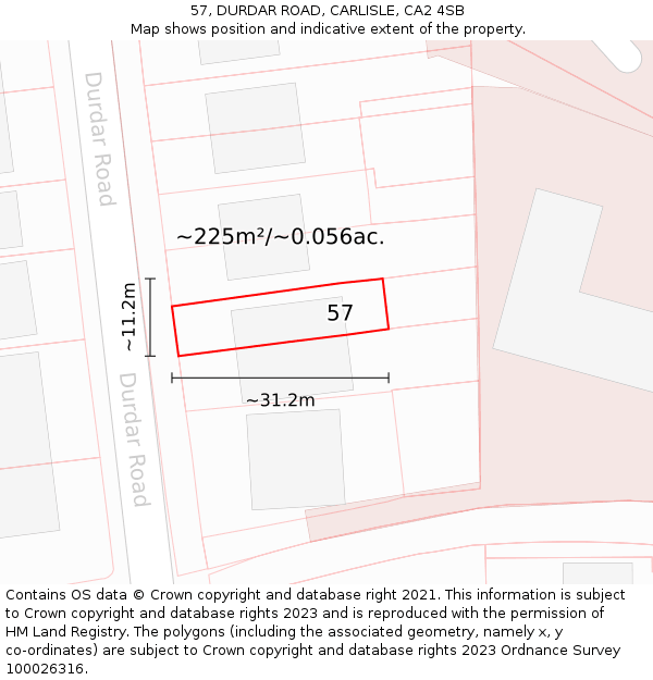 57, DURDAR ROAD, CARLISLE, CA2 4SB: Plot and title map
