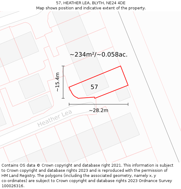 57, HEATHER LEA, BLYTH, NE24 4DE: Plot and title map