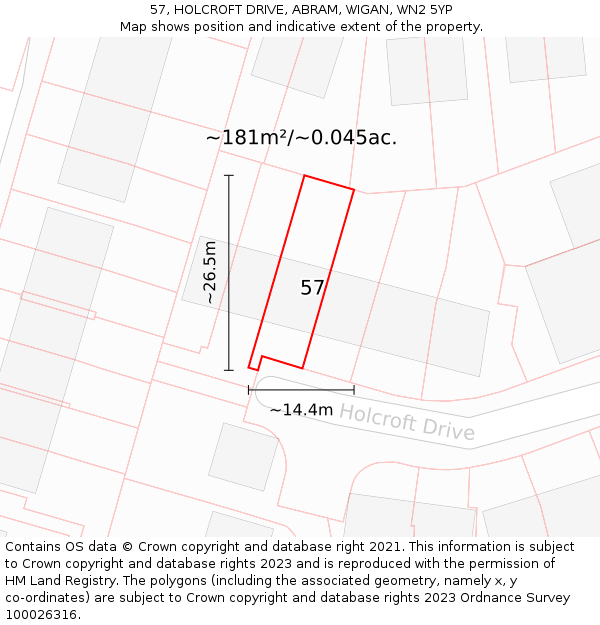 57, HOLCROFT DRIVE, ABRAM, WIGAN, WN2 5YP: Plot and title map