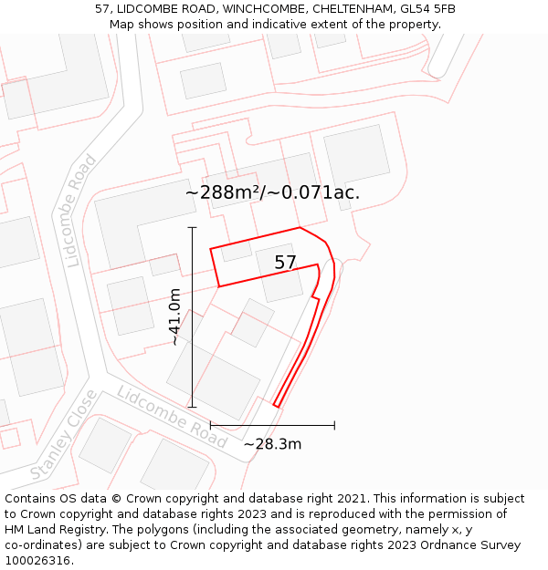 57, LIDCOMBE ROAD, WINCHCOMBE, CHELTENHAM, GL54 5FB: Plot and title map