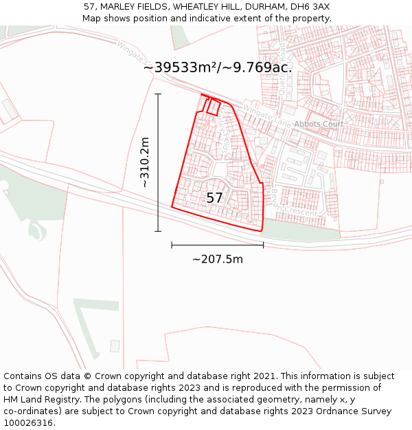 57, MARLEY FIELDS, WHEATLEY HILL, DURHAM, DH6 3AX: Plot and title map
