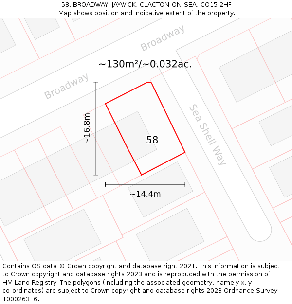 58, BROADWAY, JAYWICK, CLACTON-ON-SEA, CO15 2HF: Plot and title map