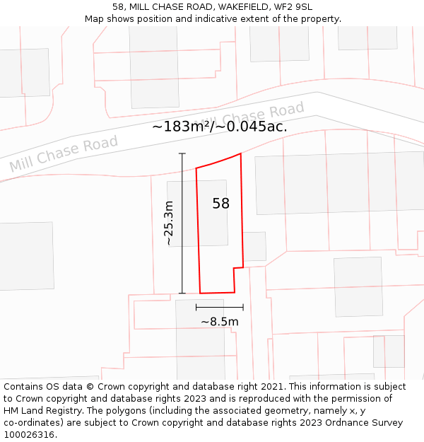 58, MILL CHASE ROAD, WAKEFIELD, WF2 9SL: Plot and title map