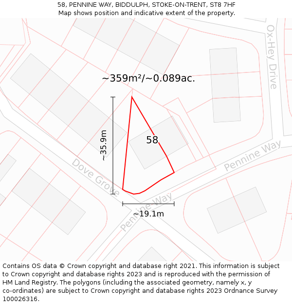58, PENNINE WAY, BIDDULPH, STOKE-ON-TRENT, ST8 7HF: Plot and title map