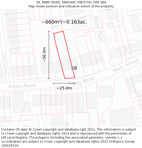 58, RIBBY ROAD, KIRKHAM, PRESTON, PR4 2BA: Plot and title map
