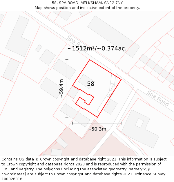 58, SPA ROAD, MELKSHAM, SN12 7NY: Plot and title map