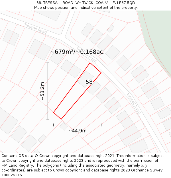 58, TRESSALL ROAD, WHITWICK, COALVILLE, LE67 5QD: Plot and title map