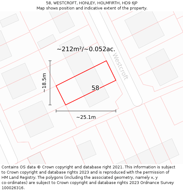 58, WESTCROFT, HONLEY, HOLMFIRTH, HD9 6JP: Plot and title map