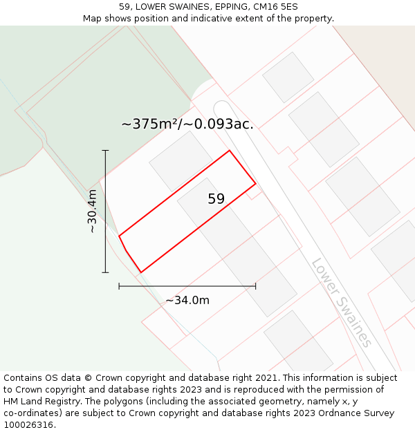 59, LOWER SWAINES, EPPING, CM16 5ES: Plot and title map