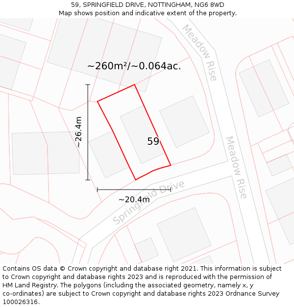 59, SPRINGFIELD DRIVE, NOTTINGHAM, NG6 8WD: Plot and title map