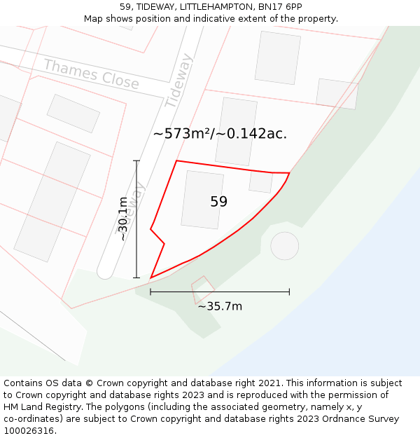 59, TIDEWAY, LITTLEHAMPTON, BN17 6PP: Plot and title map