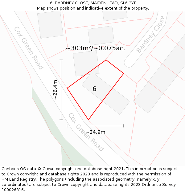 6, BARDNEY CLOSE, MAIDENHEAD, SL6 3YT: Plot and title map