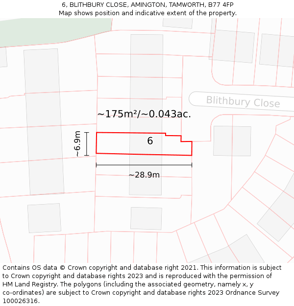 6, BLITHBURY CLOSE, AMINGTON, TAMWORTH, B77 4FP: Plot and title map